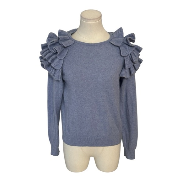 Charter Club Cashmere Cha Cha Ruffled Sweater Top Periwinkle Size M Spring Soft - Picture 3 of 8